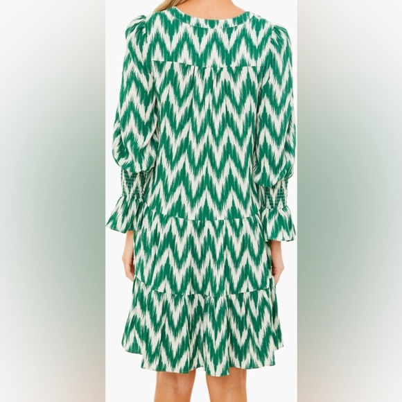 Tuckernuck Pomander Place Green Ikat Kenzo Dress V-neck Tiered Flowy A-line Sm - Picture 4 of 7